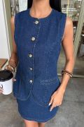 Kolsuz Yelekli Mini Etekli Denim Takım 10164 resmi